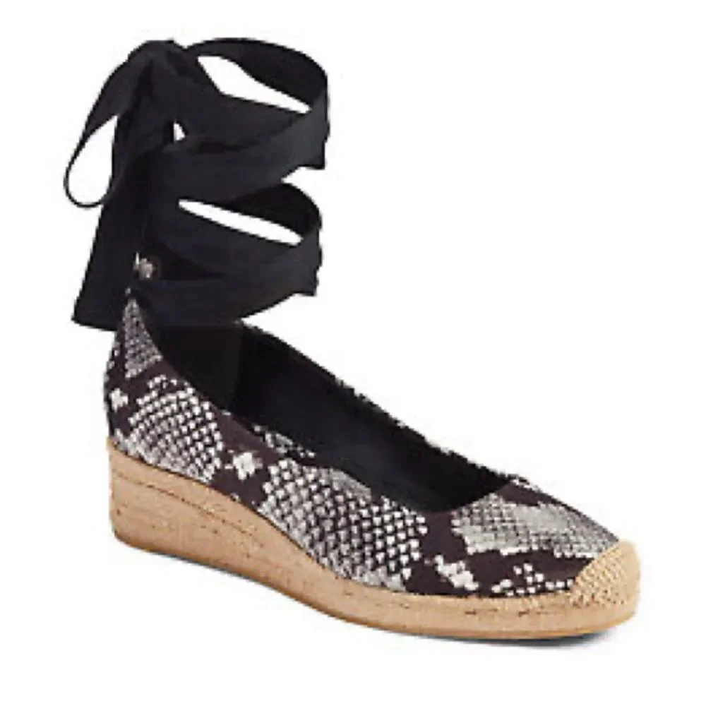 Tory Burch 'Heather' 40mm Ankle Wrap Espadrille Wedge Snake 7.5 M